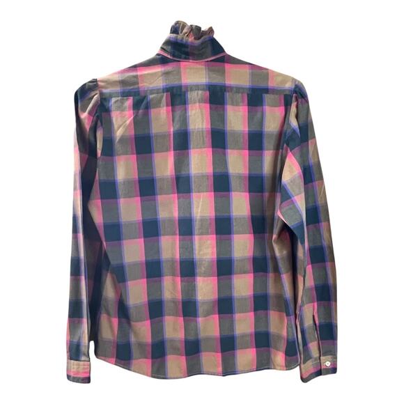 Vintage Mr. Witt USA Plaid Ruffle Collar Blouse Size 14 Made in USA 70s 80s - Picture 3 of 12